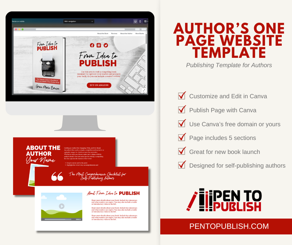 Author&rsquo;s One Page Website Canva Template